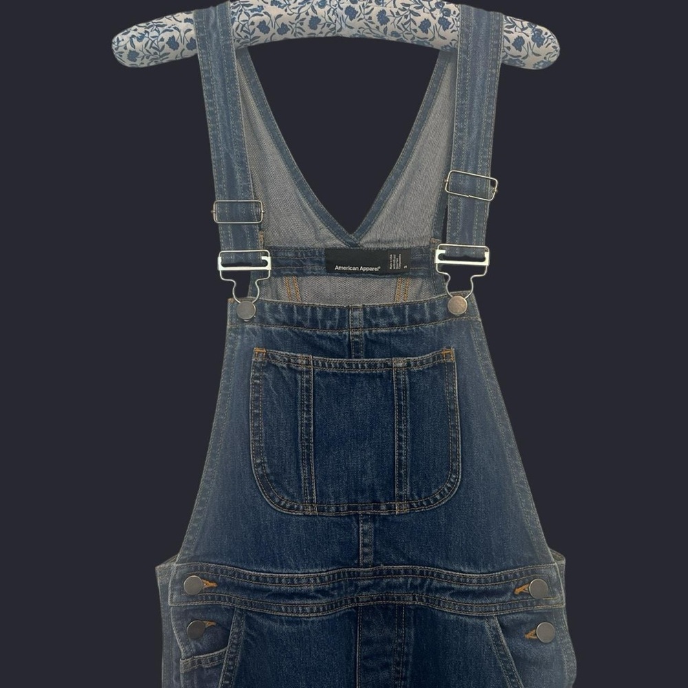 American Apparel dark wash denim overalls or coveralls